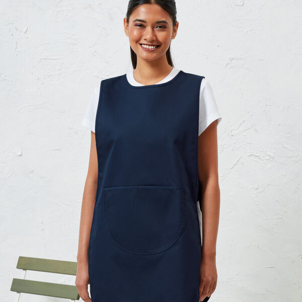 Lange Damen-Tabardschürze mit Fronttasche Miniaturansicht